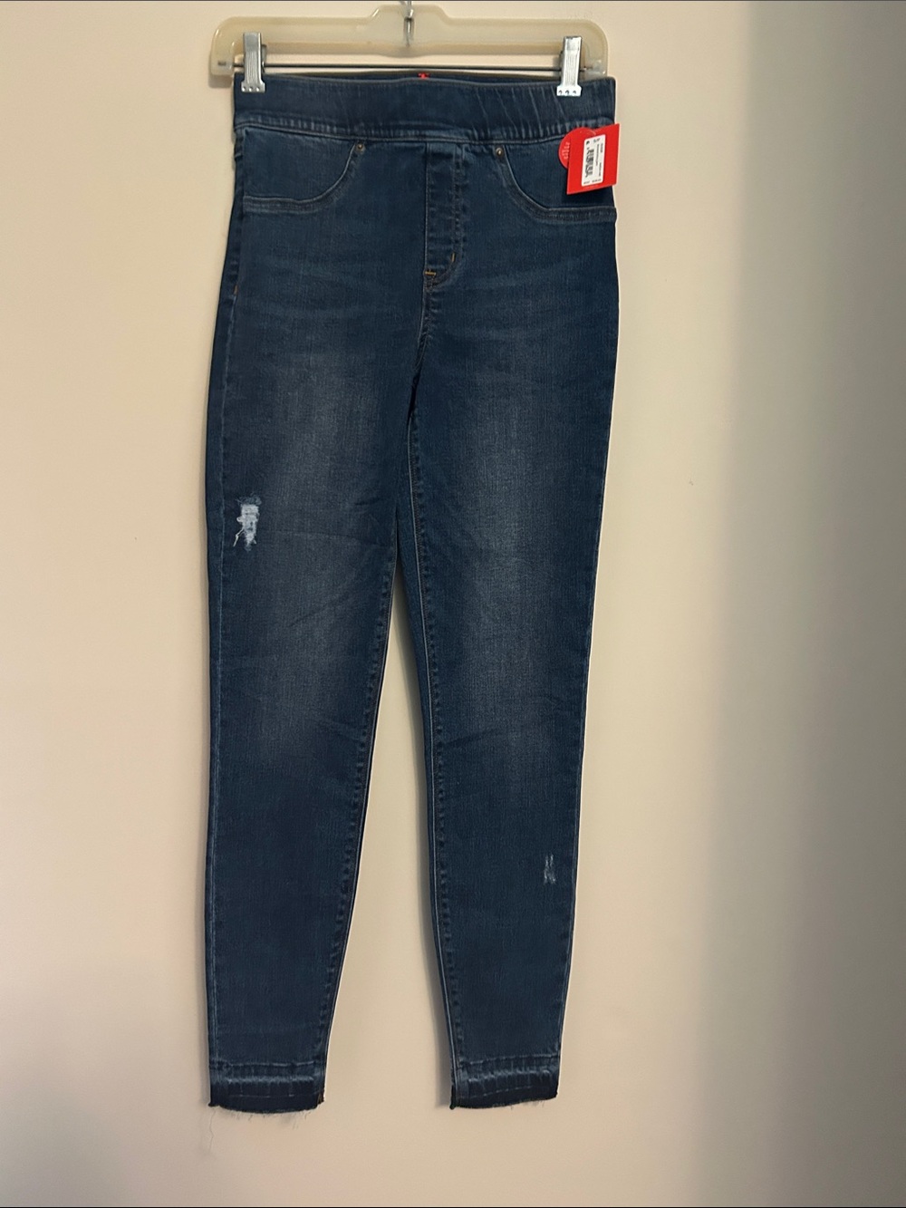 Spanx blue denim slightly distressed pull-on  stretch skinny jeans size S